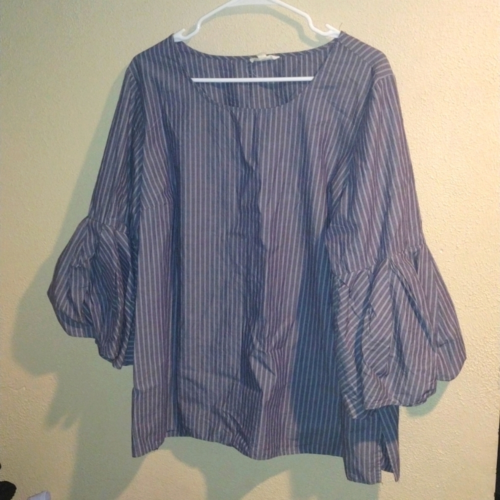 June and Delancey Striped Bell 3/4 SleeveTop 2X
